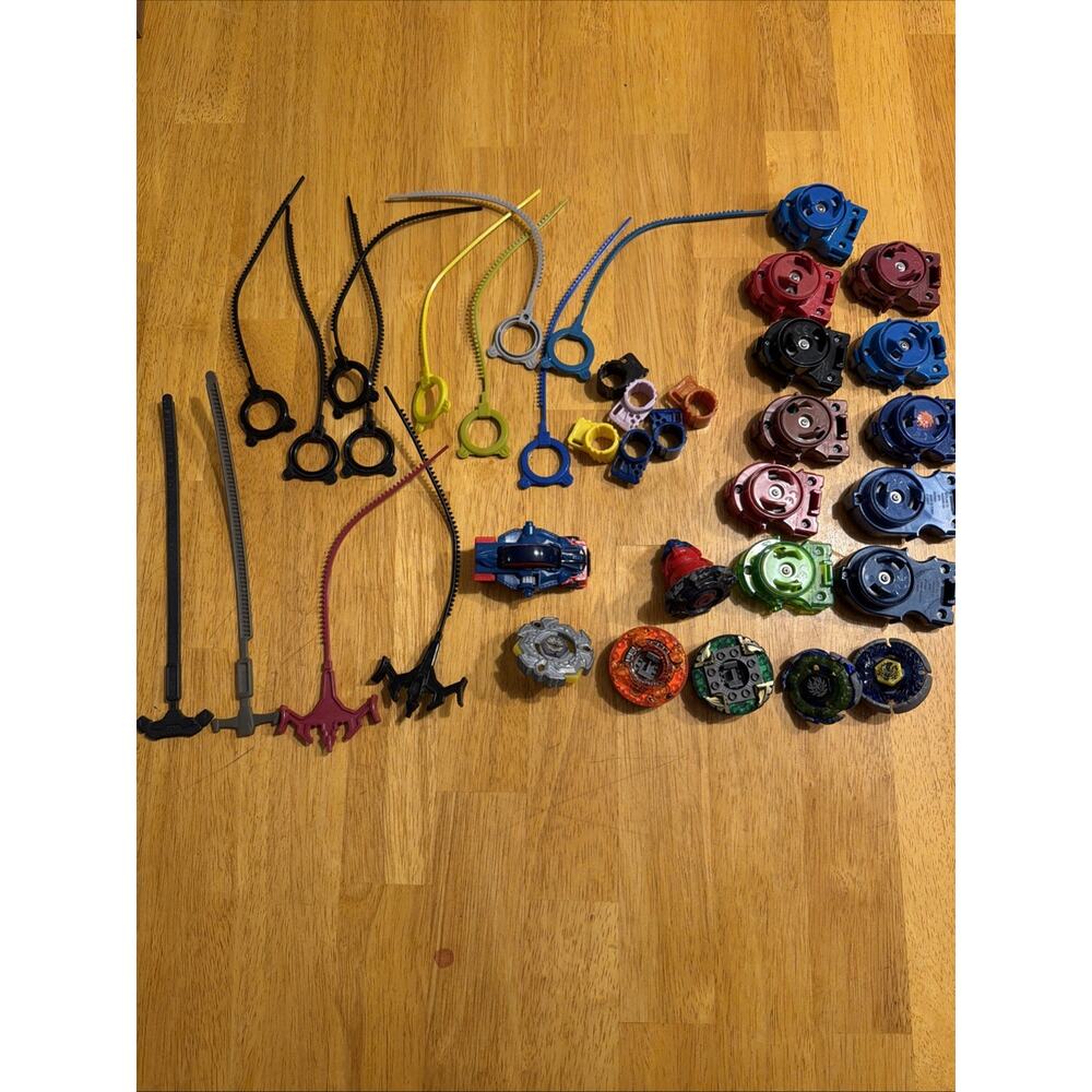 Beyblade Lot Of 37 With Launchers Rip Cords Takara Tomy Hasbro Vintage Y2K - Picture 1 of 10